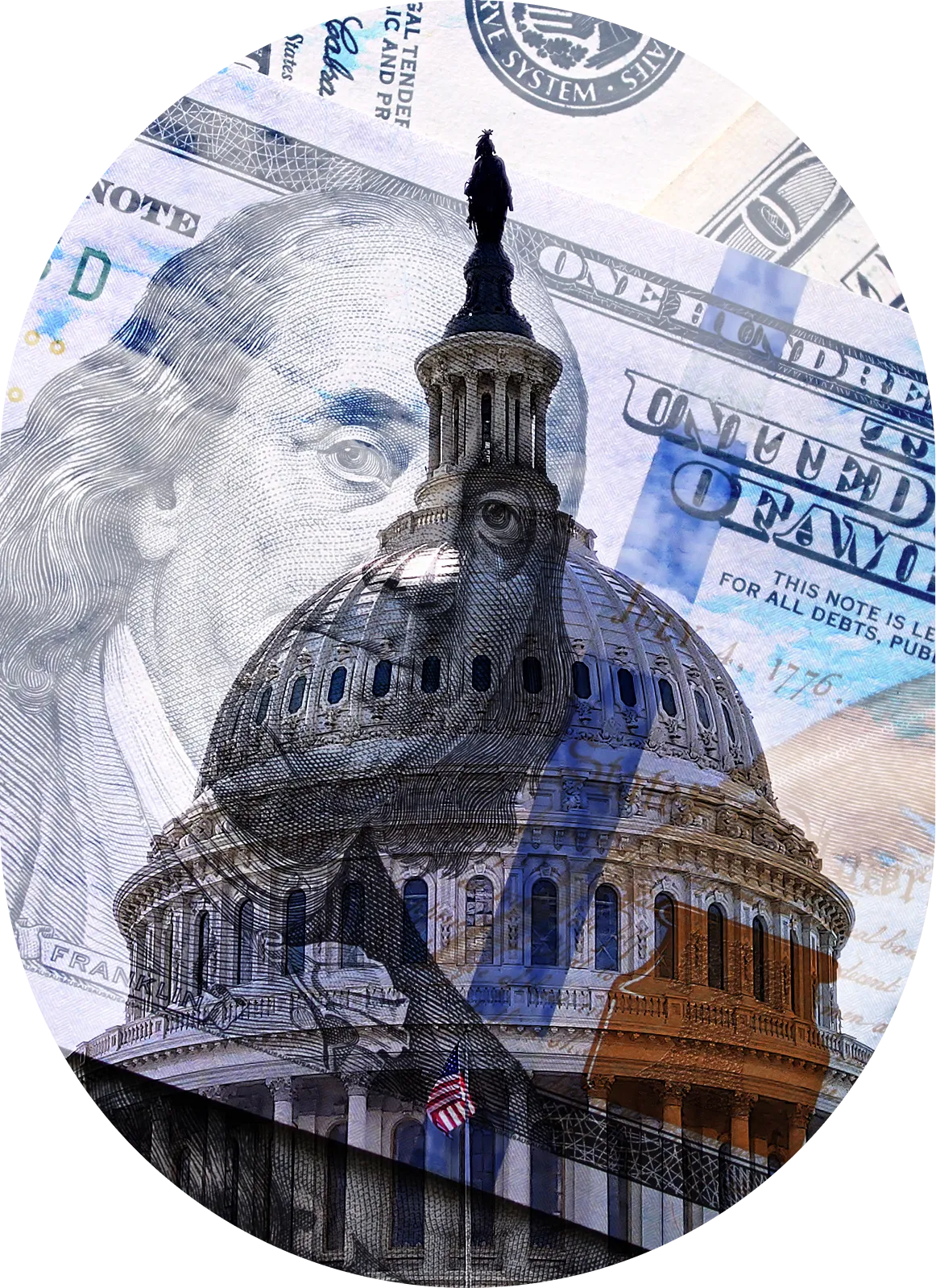 Capitol dome overlayed with U.S. currency.